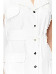 Ecru Belt Detailed Pocket Gabardine Shirt Woven Midaxi Dress - 1