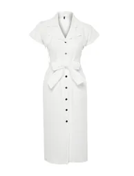 Ecru Belt Detailed Pocket Gabardine Shirt Woven Midaxi Dress - 6