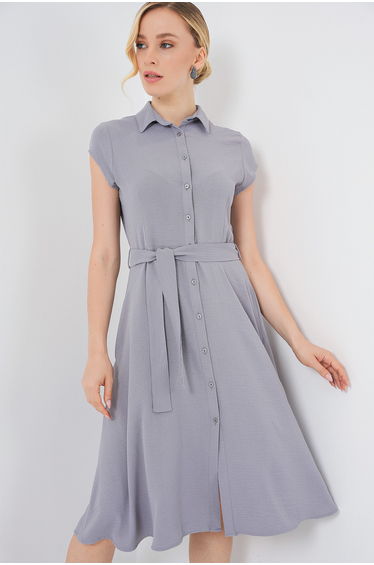BDART Buttoned Shirt Collar A-Form Midi Dress with Binding Detail