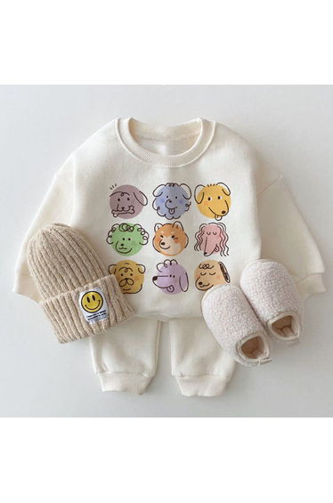 Baby Nine Dogs White Sweatshirt 2-piece Set