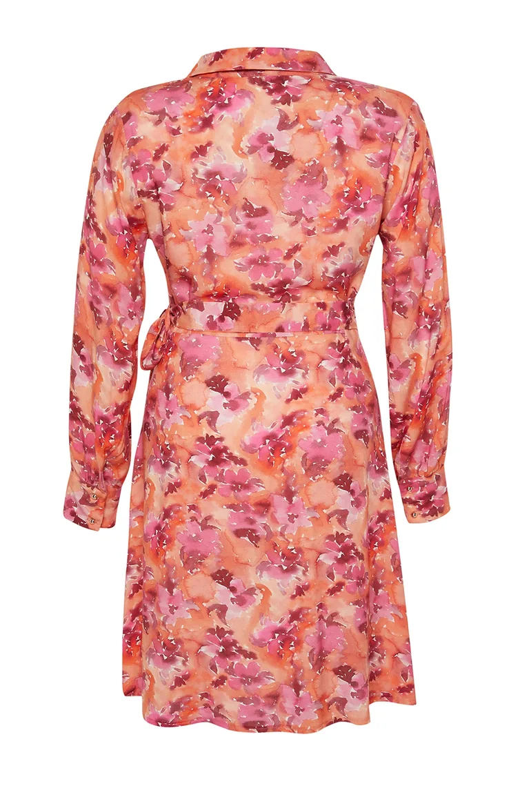 Trendyol Curve Plus Pink Floral A-Line Wrap Midi Dress - 2