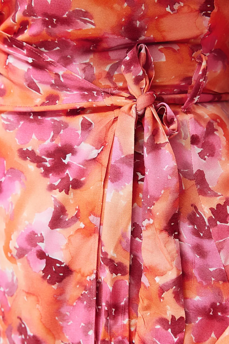 Trendyol Curve Plus Pink Floral A-Line Wrap Midi Dress - 7