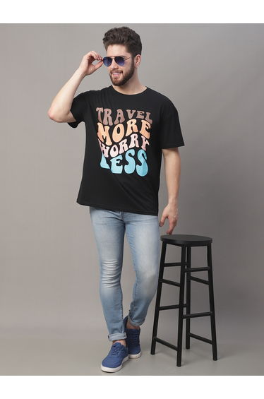 Men Black Graphic Print Oversized T-Shirt