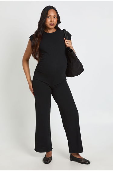 Maternity Ruched Waist Wide Leg Jumpsuit - black