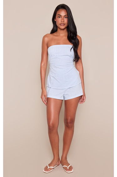 Blue Pinstripe Linen Look Playsuit