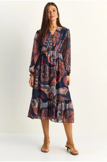 LUCCI Paisley V-Neck Midi Dress
