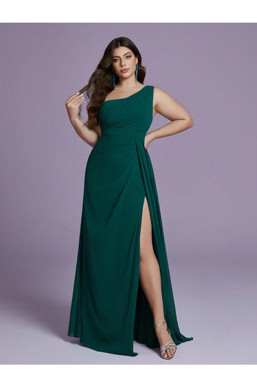 Leely Plus Women's Elegant One Shoulder Sleeveless Party Dresses