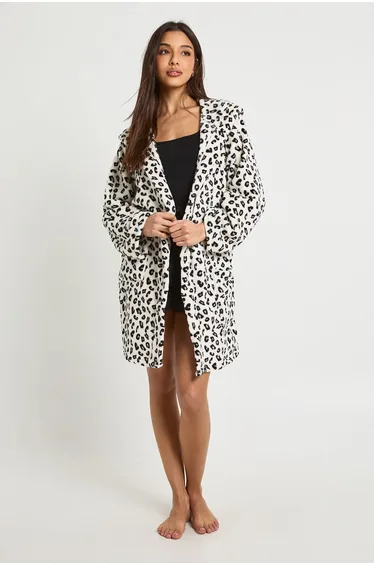 Leopard Print Hooded Mini Dressing Gown - leopard