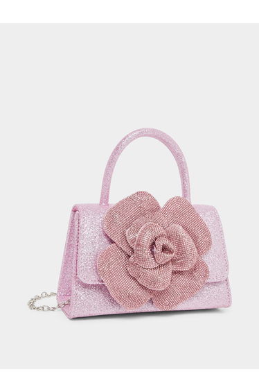 Pink Floral Embellished Satchel Bag