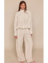 Cream Stripe Elasticated Hem Lightweight Jacket Co-ord - 2