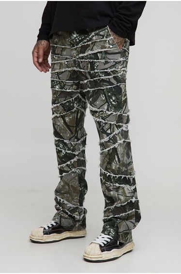 Tall Camo Print Skinny Flare Raw Edge Applique Trouser - camo