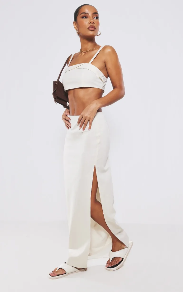 Cream Linen Look Foldover Detail Structured Bralet - 2