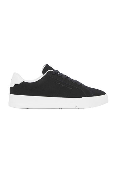 Tommy Hilfiger Mens Pebble Grain Court Leather Trainers - Black/White