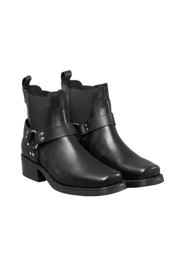 Woodland Mens Low Harley Gusset Harness Leather Boots - Black