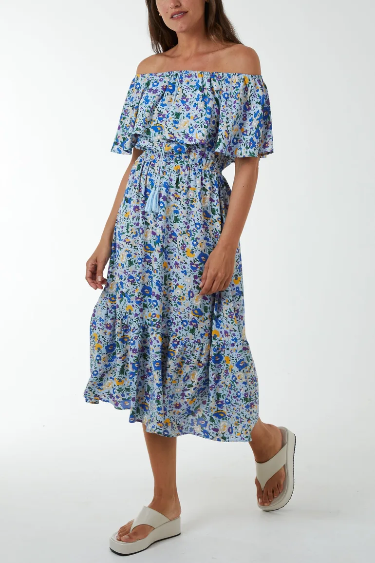 Bardot Ruffle Midi Dress - 1