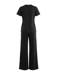 Black Plain Regular Fit Belt Detailed Accessory Soft Touch Knitted Top and Bottom Set - 7