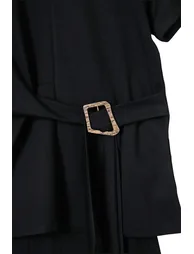 Black Plain Regular Fit Belt Detailed Accessory Soft Touch Knitted Top and Bottom Set - 5
