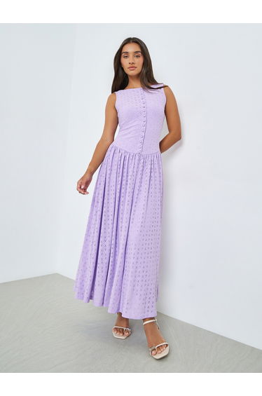 Lilac Schiffli Eyelet A-Line Maxi Dress