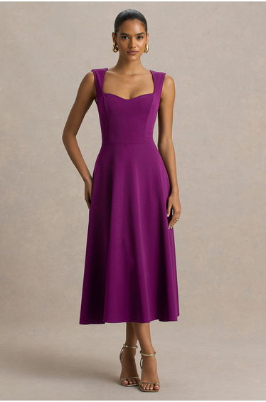 Andromeda | Plum Sweetheart-Neck Midi Dress