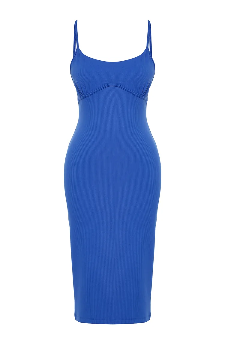 Saks Fitted Midaxi  Strap Ribbed Flexible Knitted Dress - 6