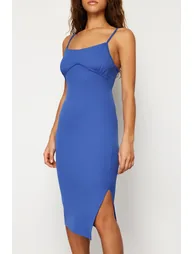 Saks Fitted Midaxi  Strap Ribbed Flexible Knitted Dress - 4