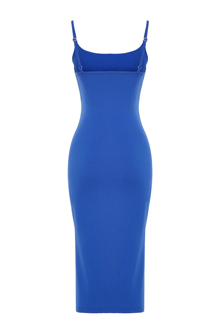 Saks Fitted Midaxi  Strap Ribbed Flexible Knitted Dress - 7