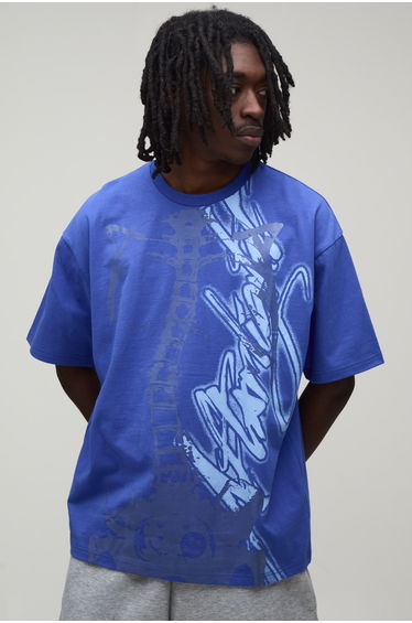 Afterlight Tonal Glow In The Dark Printed Short Sleeve T-shirt - electric blue