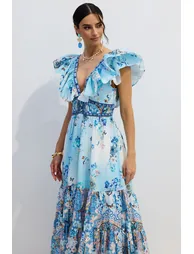 Virginia Floral Print V-neck Maxi Dress - 8