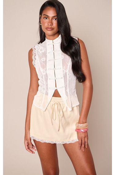 Lemon Woven Drawstring Lace Hem Skort