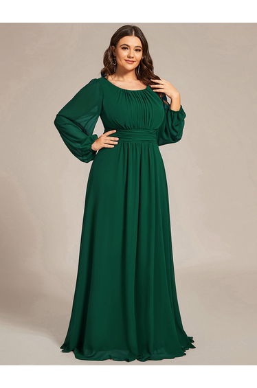 pretty CELESTE|Plus Size See-Through Puff Sleeve Chiffon Mother Dress