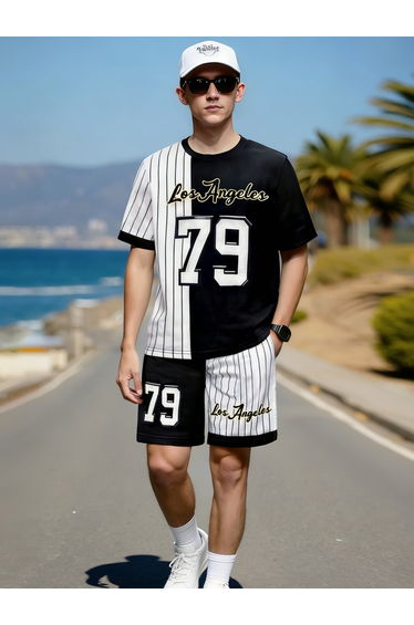 Men Printed Short Sleeve T-Shirt and Shorts Co-Ords