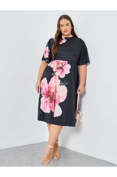 Plus Size Black Floral Midi Dress