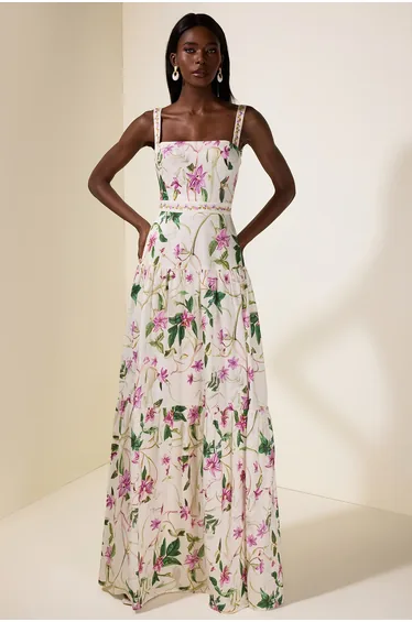 Embroidered Floral Slip Maxi Dress