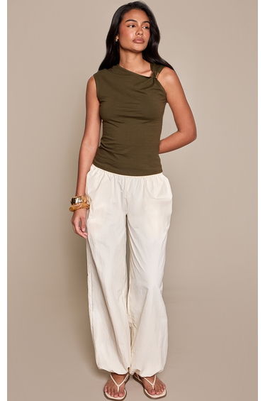 Dark Olive Cotton Trim Detail Top