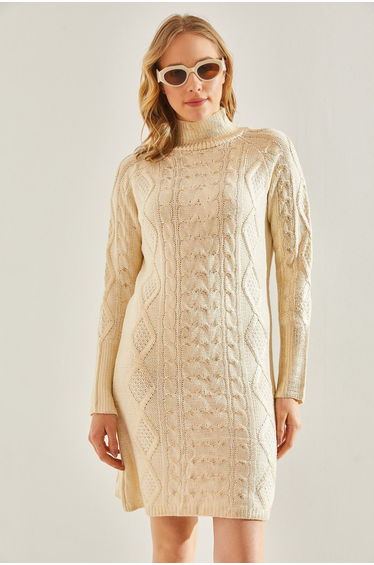 Women's Turtleneck Patterned Knitwear Dress