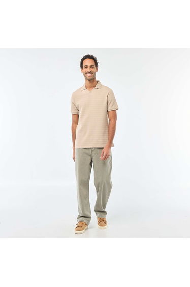 Short-Sleeved Cotton Piqué Polo Shirt BEIGE