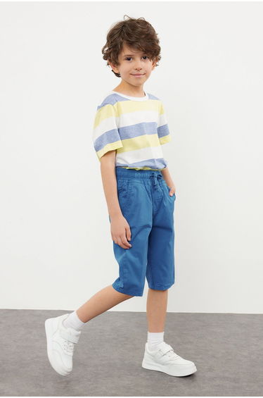 Boy's Indigo Woven Shorts with Elastic Waist and Tie