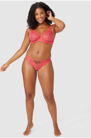 DD+ Fuller Bust Floral Embroidery Lace High Apex Plunge Bra