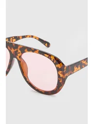 Pink Lens Chunky Aviator Sunglasses - brown - 3