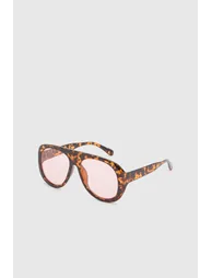 Pink Lens Chunky Aviator Sunglasses - brown - 1