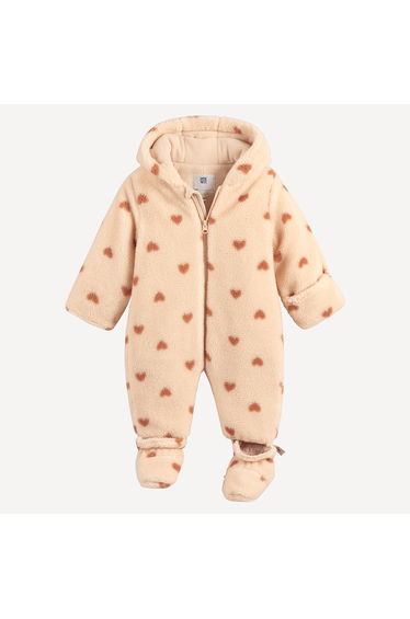 Heart Print Sherpa Pramsuit with Hood