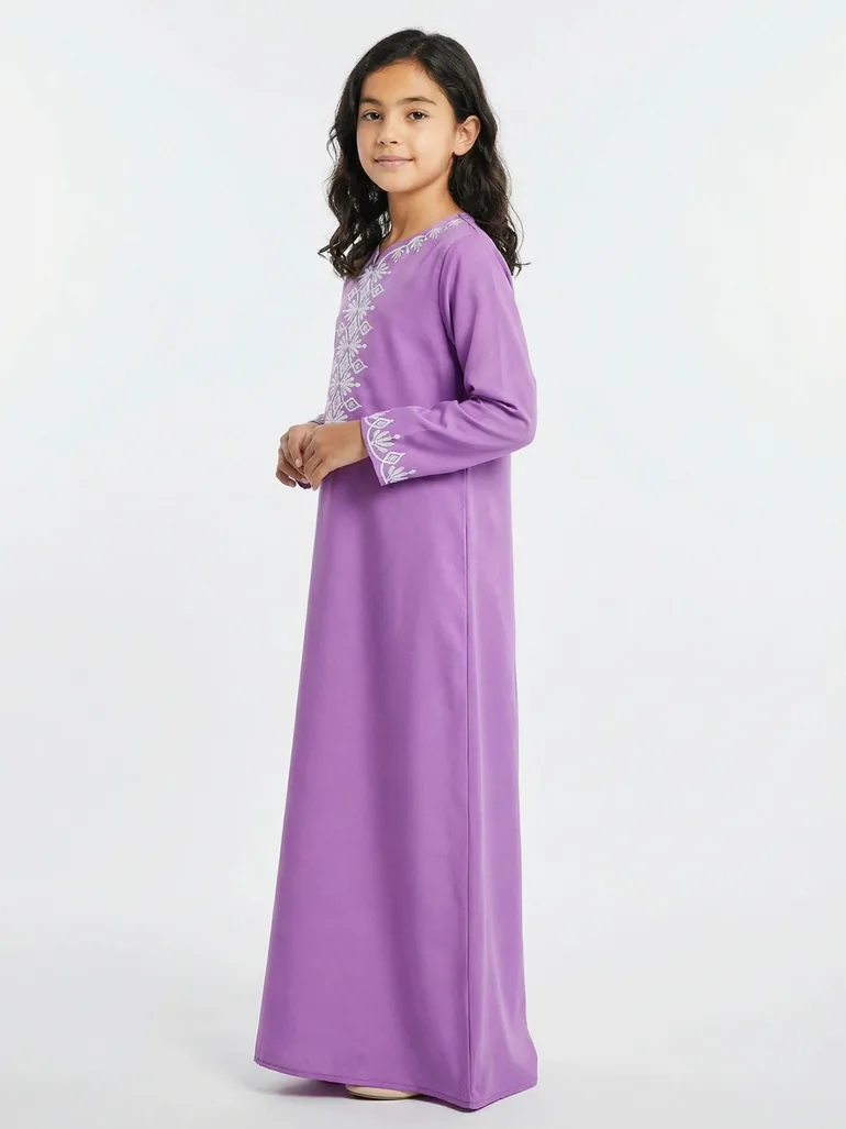 Girls Purple Embroidered Jalabiya - 1
