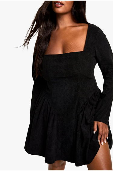plus cord milkmaid skater dress - black product thumbnail 4