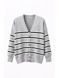 MIXRAY Women's Striped V-Neck Cardigan