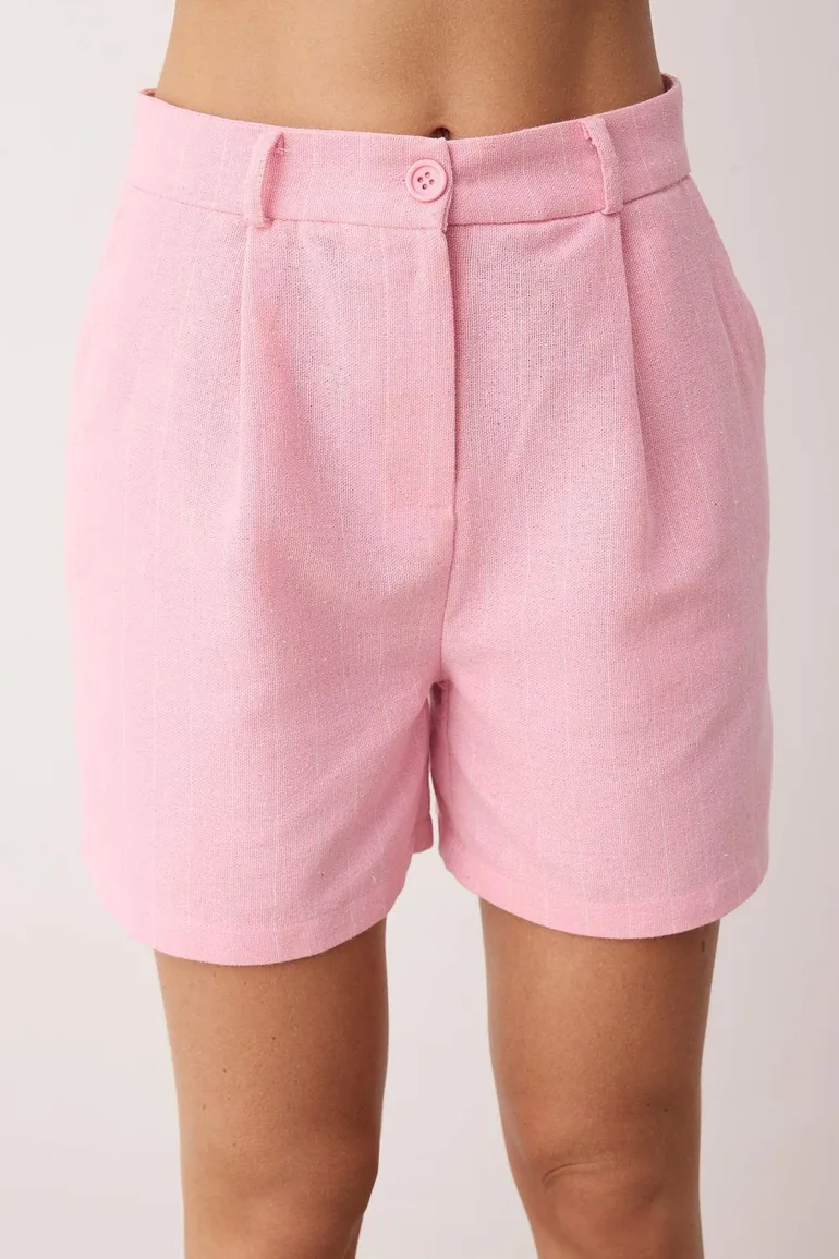 Pink Striped Linen Content City Boy Shorts - 3