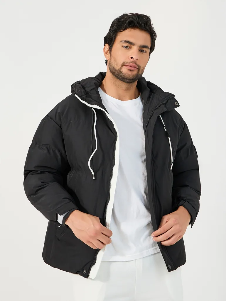Quilted Hooded Puffer Jacket with Contrast Zip Panel Detail - 2