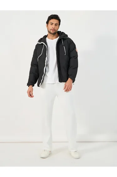 Quilted Hooded Puffer Jacket with Contrast Zip Panel Detail