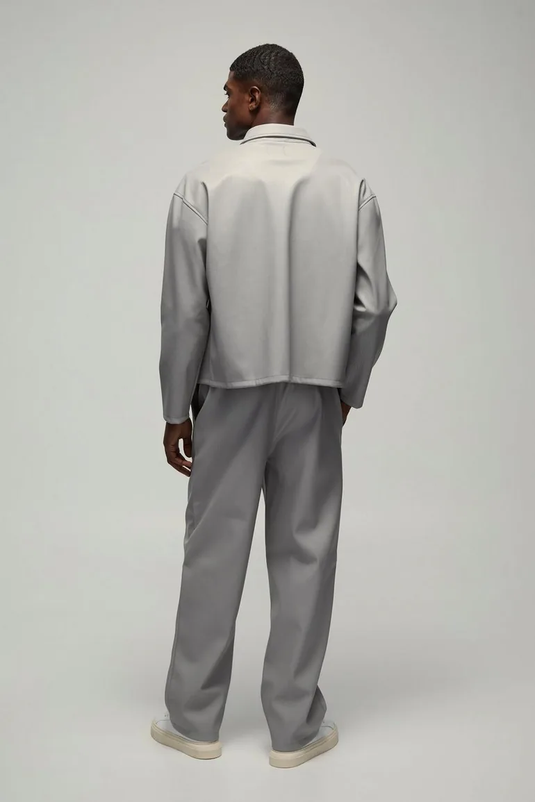 Relaxed Fit Elasticated Waist Embossed PU Trouser - light grey - 1