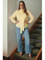 Yellow Tie-Dye Detailed Woven Plus Size Shirt
