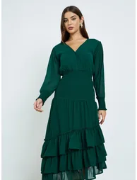 Asymmetric Hem Layered Midi Dress - 2